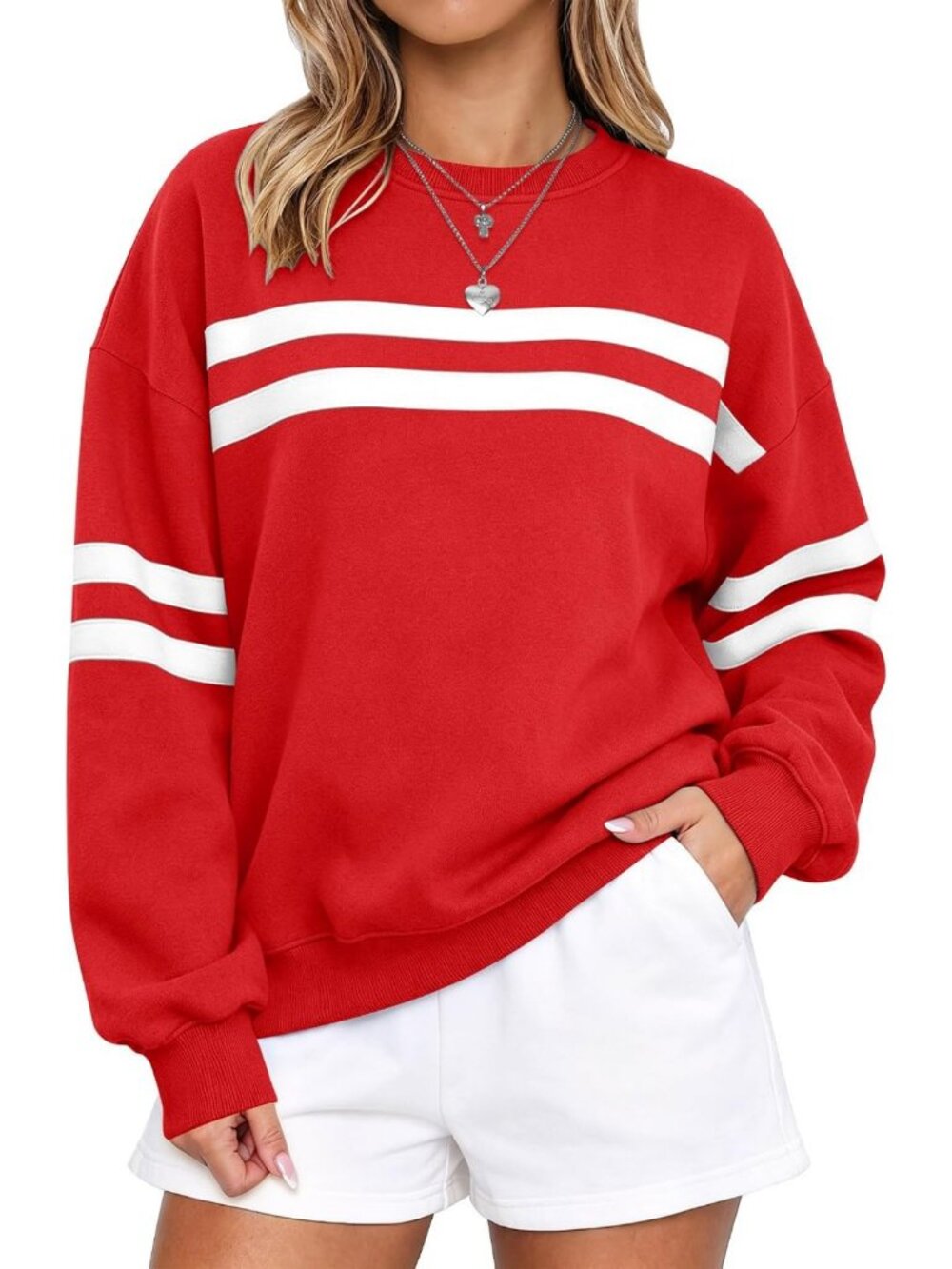 Oversized Varsity Striped Crewneck Sweatshirt for Women - Cozy & Stylish